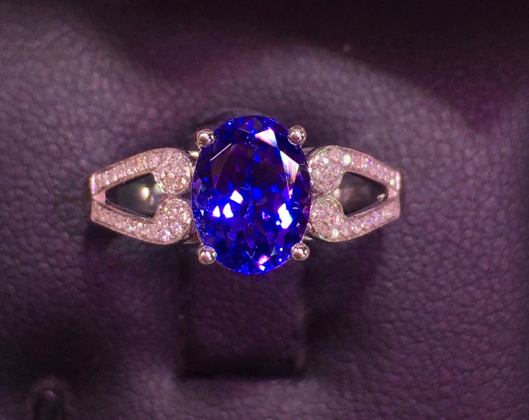 Ring 18K Gold 1.9ct Tanzanite Diamonds Female Anniversary Gift