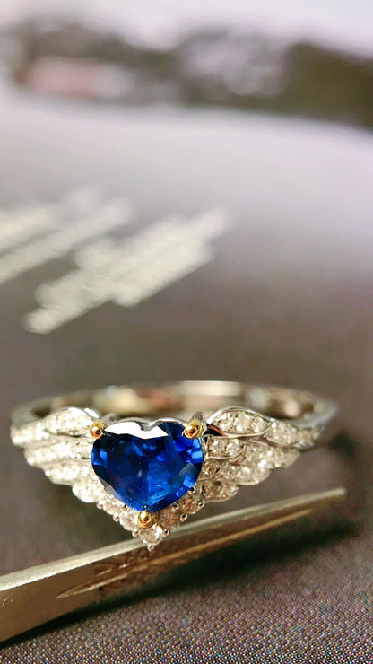 Ring 18K Gold 0.54ct Blue Sapphire Gemstones Diamonds Female