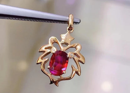 Pendant 18K Rose Gold 0.985ct Red Ruby Gemstones Necklace for Women