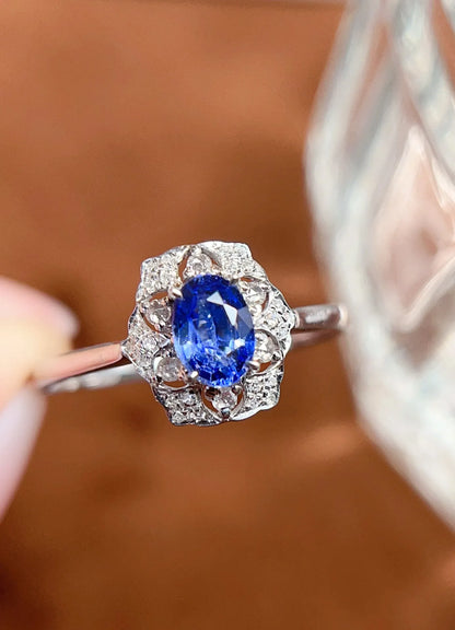 Ring 18K Gold 0.5ct Cornflower Blue Sapphire Gemstones Diamonds Female's