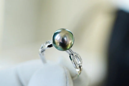 Ring 18K Gold Tahitian Pearl Gemstones Male's Fine Jewelry