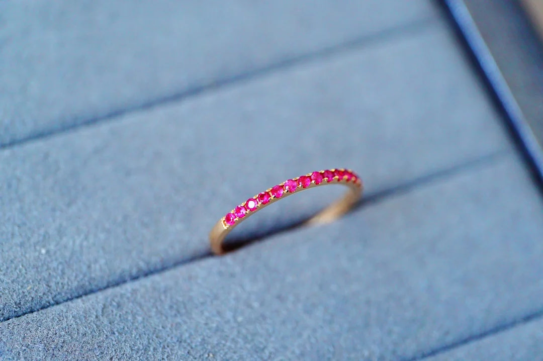 Ring 18K Yellow Gold 1.5mm Nature Unheat Red Ruby 15pcs for Women