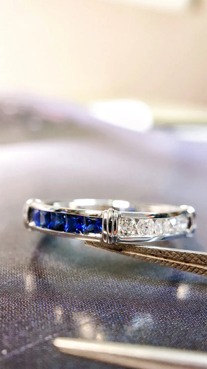 Ring 18K Gold 0.45ct Blue Sapphire Diamonds Female's Jewelry