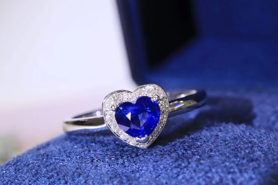 Ring 18K Gold 0.58ct Royal Blue Sapphire Diamonds Female's