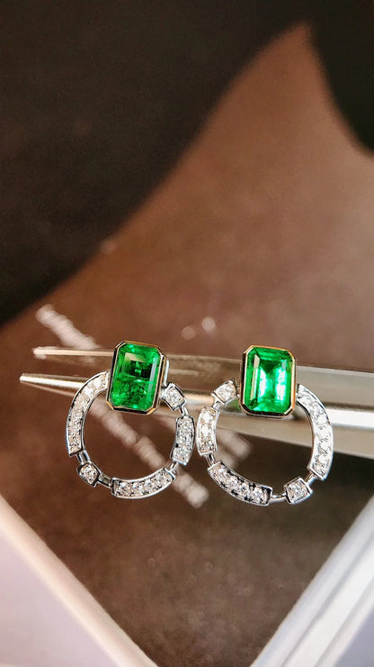 Earrings 18K Gold 0.72ct Green Emerald Gemstones Stud Female's Gift