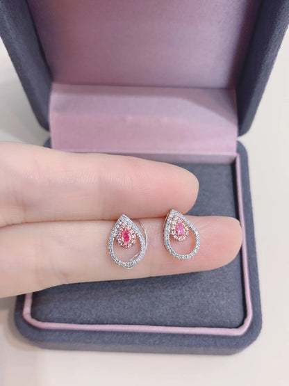 Earrings 18K White Gold 0.16ct Pink Diamonds Stud Female's Fine