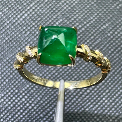 Ring 18K Gold 2.85ct Green Emerald Gemstones Diamonds Female Fine Jewelry