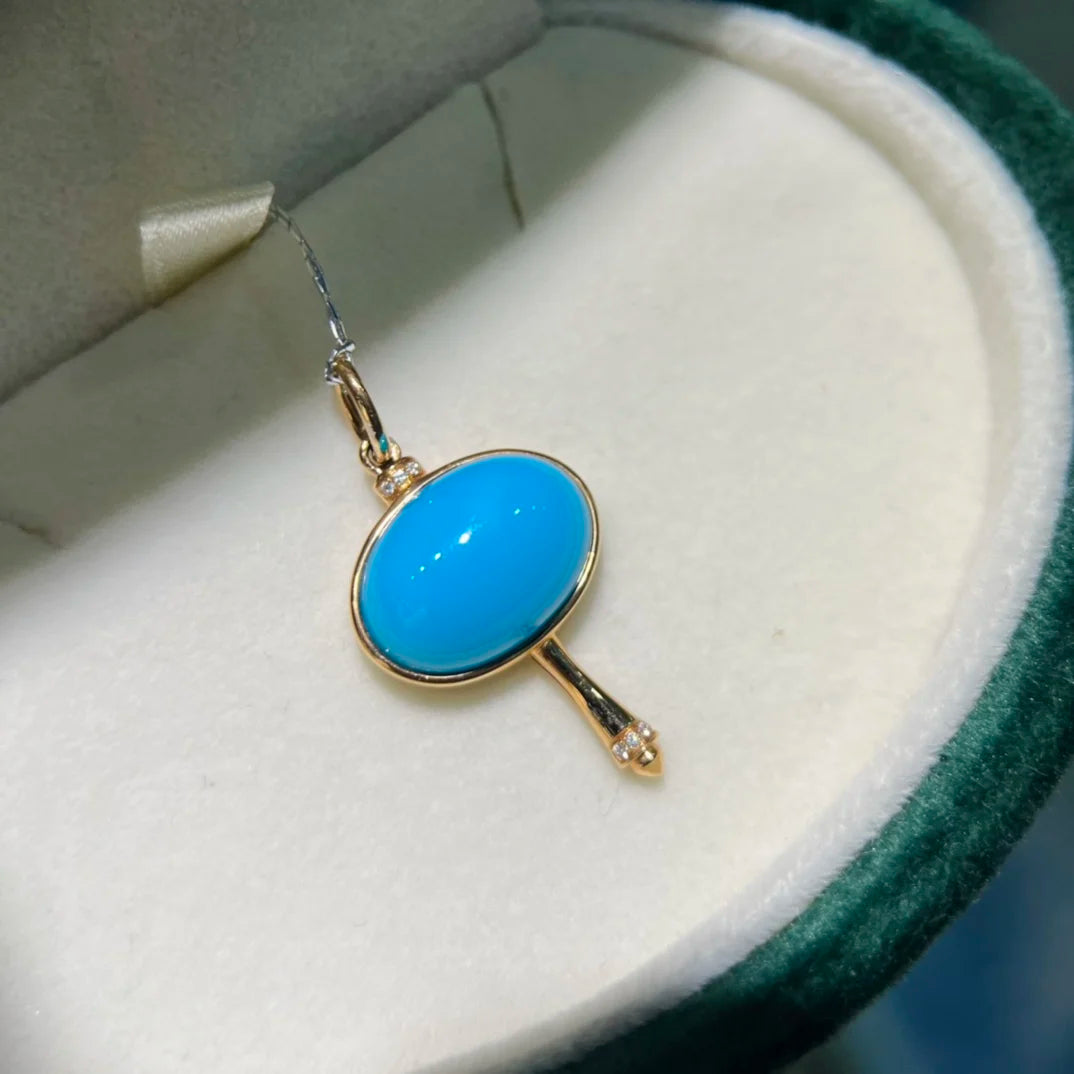 Pendant 18K Gold 2.63g Blue Turquoise Gemstone Diamond Necklace for Women