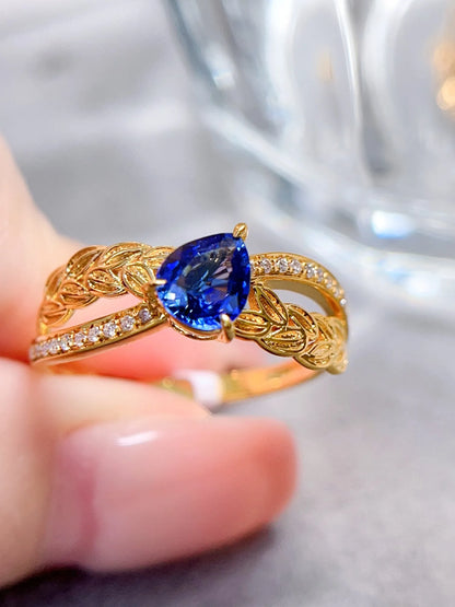 Ring 18K Gold 0.75ct Cornflower Blue Sapphire Diamonds Female's