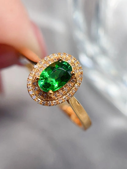 Ring 18K Gold 0.8ct Tsavorite Gemstones Diamonds Female Wedding