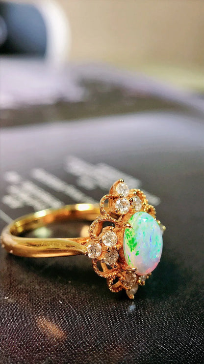 Ring 18K Gold 0.41ct White Opal Gemstones Fine Female