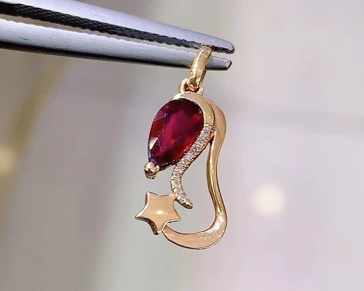 Pendant 18K Rose Gold 0.925ct Red Ruby Gemstones Necklace for Women