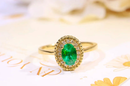 Ring 18K Gold 0.555ct Green Emerald Gemstones Male's