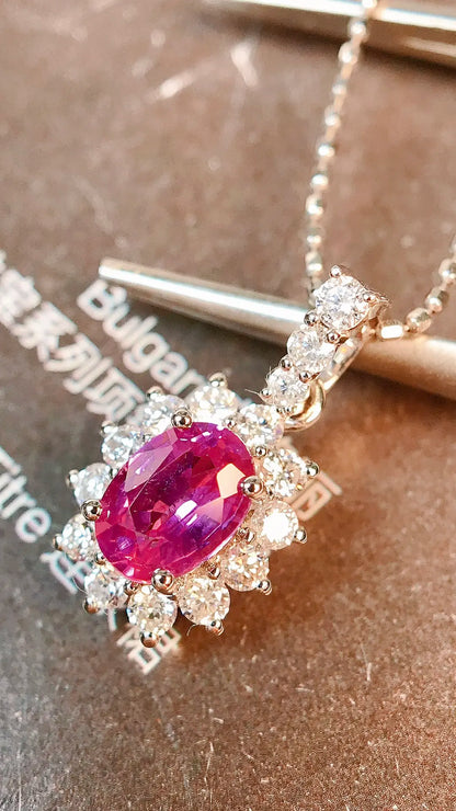 Pendant 18K White Gold 0.67ct Pink Sapphire Gemstones Necklace for Women