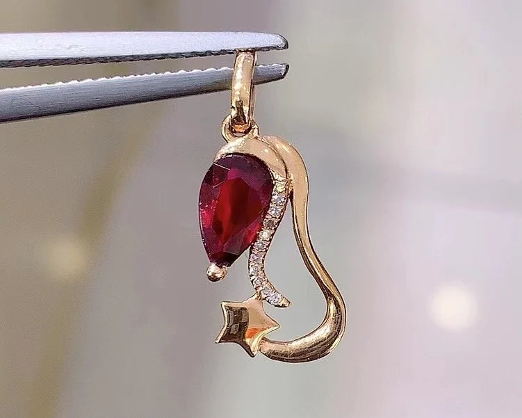 Pendant 18K Rose Gold 0.925ct Red Ruby Gemstones Necklace for Women