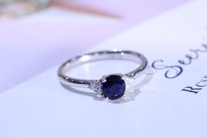 Ring 18K Gold 0.55ct Royal Blue Sapphire Gemstones Diamonds Female's