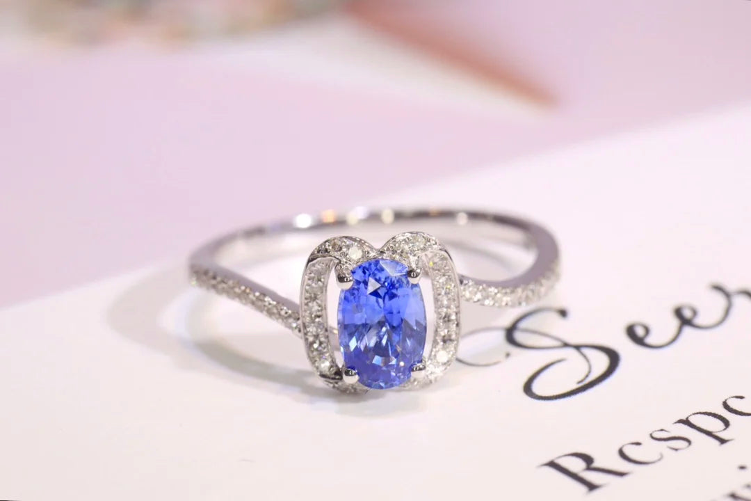 Ring 18K Gold 0.48ct Cornflower Blue Sapphire Gemstones Diamonds Female's