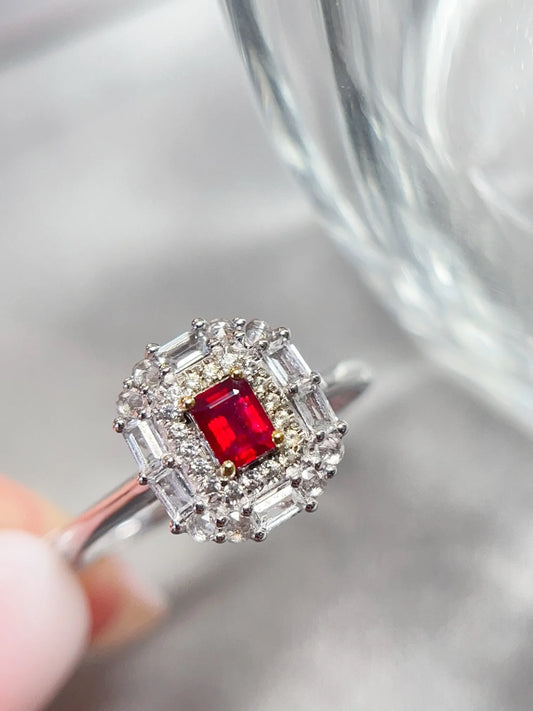 Ring 18K Gold 0.25ct Red Ruby Diamonds Anniversary Female's