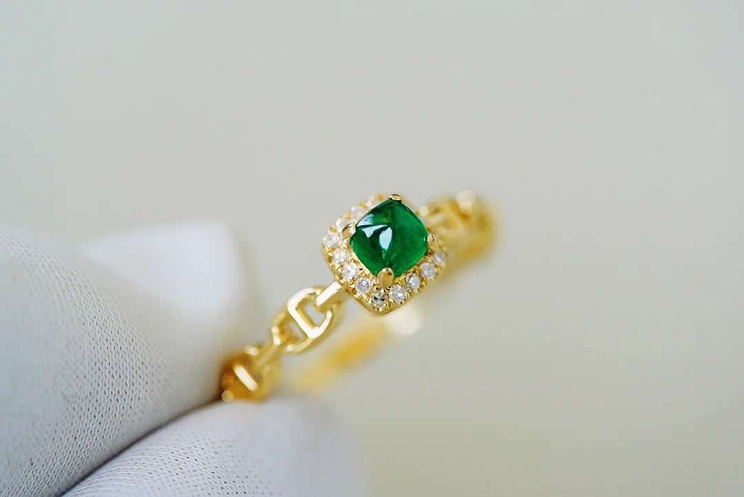 Ring 18K Gold 0.35ct Green Emerald Gemstones Male's