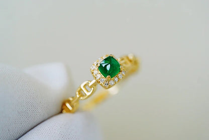 Ring 18K Gold 0.35ct Green Emerald Gemstones Male's