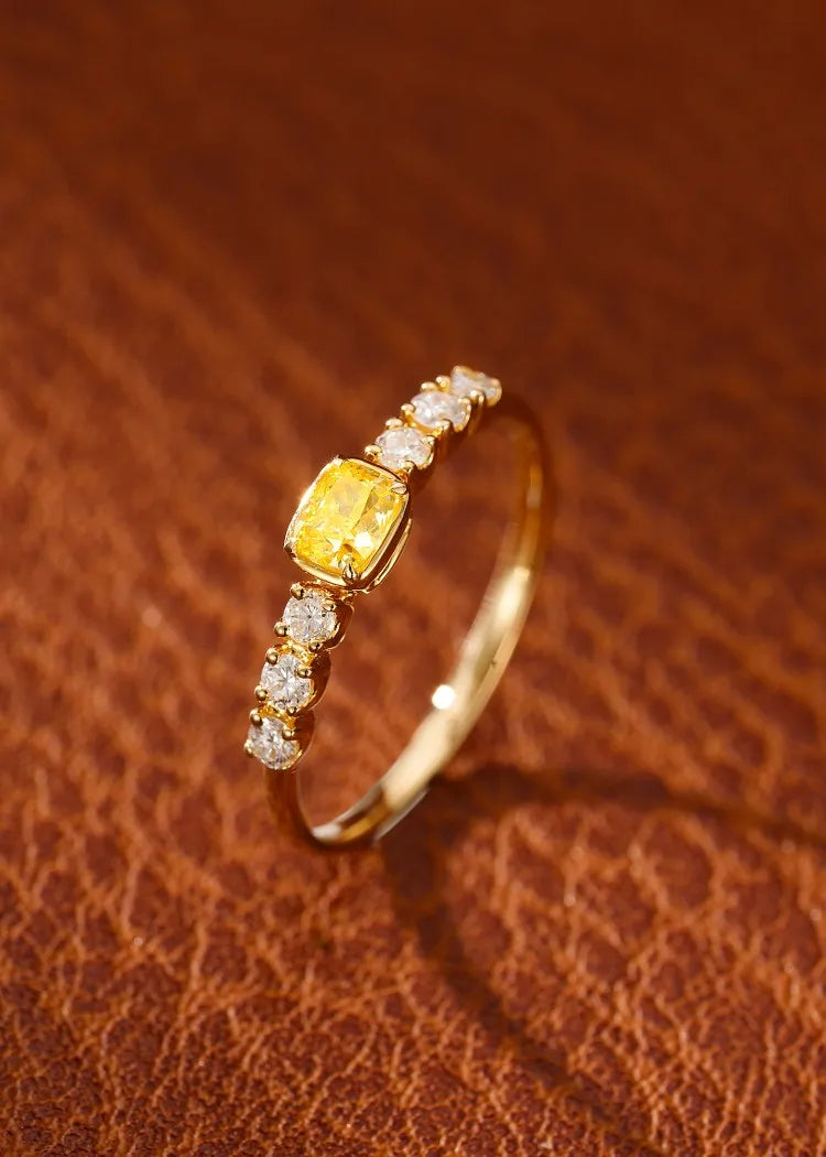 Ring 18K Gold 0.20ct Yellow Diamonds Engagement Female's