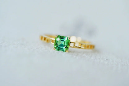 Ring 18K Gold 0.65ct Green Tourmaline Gemstones Diamonds Male Wedding Fine Jewelry