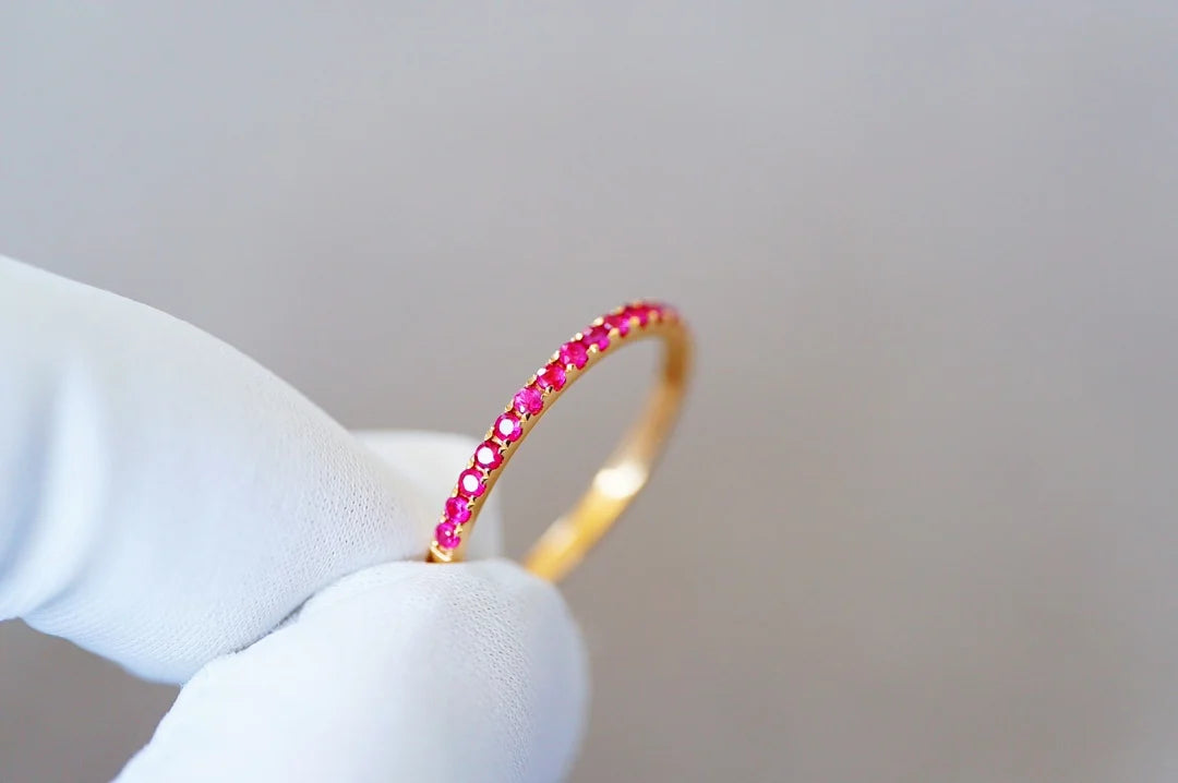 Ring 18K Yellow Gold 1.5mm Nature Unheat Red Ruby 15pcs for Women