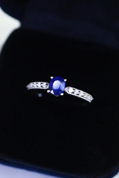 Ring 18K Gold 0.40ct Royal Blue Sapphire Gemstones Diamonds Female's