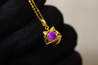 Pendant 18K Gold 5.4mm Sugilite Gemstones Diamond Necklace for Women