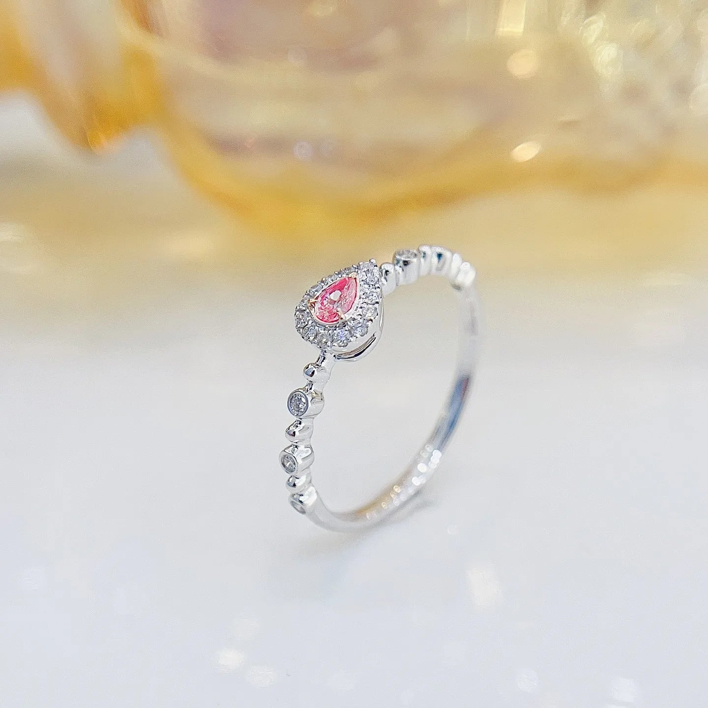 Ring 18K Gold 0.08ct Pink Diamonds Engagement Female's