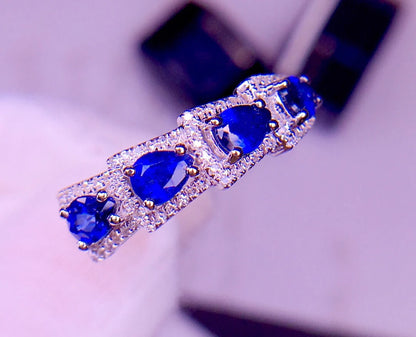 Ring 18K Gold 1.2ct Blue Sapphire Gemstones Diamonds Stone Female