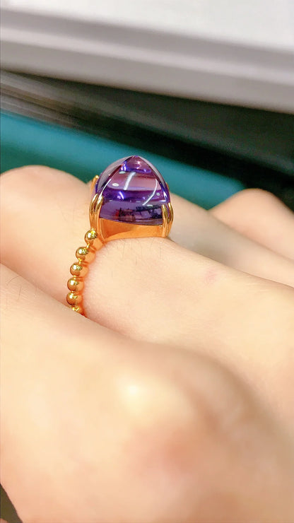 Ring 18K Gold 7.24ct Natural Amethyst Gemstones Female for Women