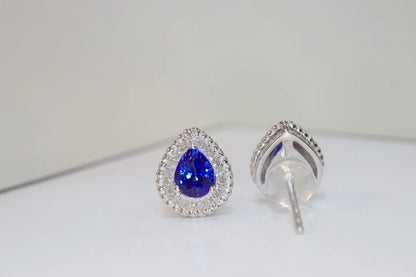 Earrings 18K Gold 1.18ct Royal Blue Sapphire Gemstones Stud Female's