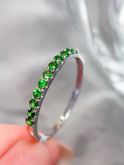 Ring 18K White Gold 0.3ct Tsavorite Gemstones Diamonds Female Wedding Ring