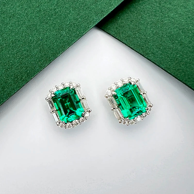 Earring 18K Gold With Real Lab Emerald Stones Lady Jewelry Girl