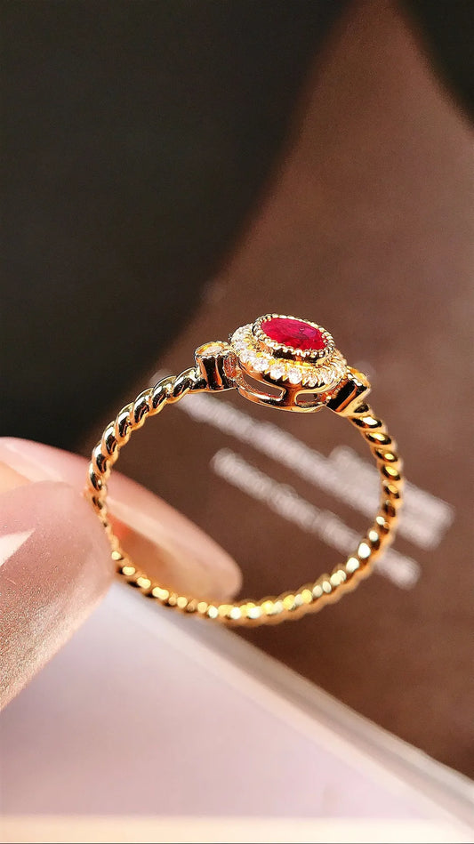 Ring 18K Gold 0.41ct Red Ruby Diamonds Female's Anniversary