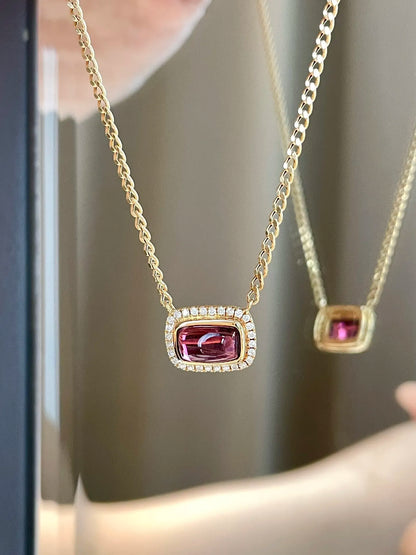 Necklace 18K Gold 1.2ct Red Tourmaline Pendant Female's