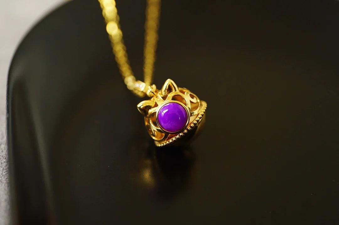 Pendant 18K Gold 5.4mm Sugilite Gemstones Diamond Necklace for Women