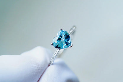 Ring 18K Gold 1ct Blue Aquamarine Gemstones Diamonds Anniversary Female's