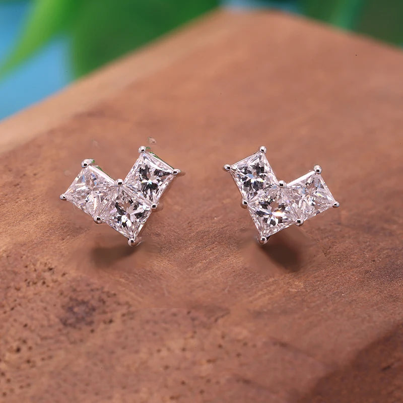 Earrings 14K White Gold 0.24ct DEF VS-VVS Princess Lab Diamond Stud Female's