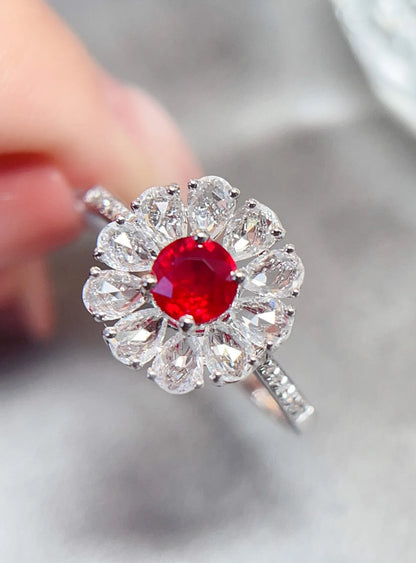 Ring 18K Gold 0.4ct Red Ruby Diamonds Anniversary Female's