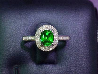 Ring 18K White Gold 0.7ct Tsavorite Gemstones Diamonds Female