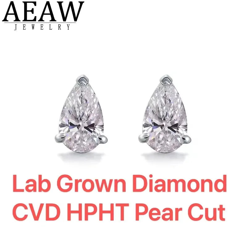 Earrings 14K Yellow Gold 1ct DEF VS-VVS Pear Lab Diamond Stud Female's