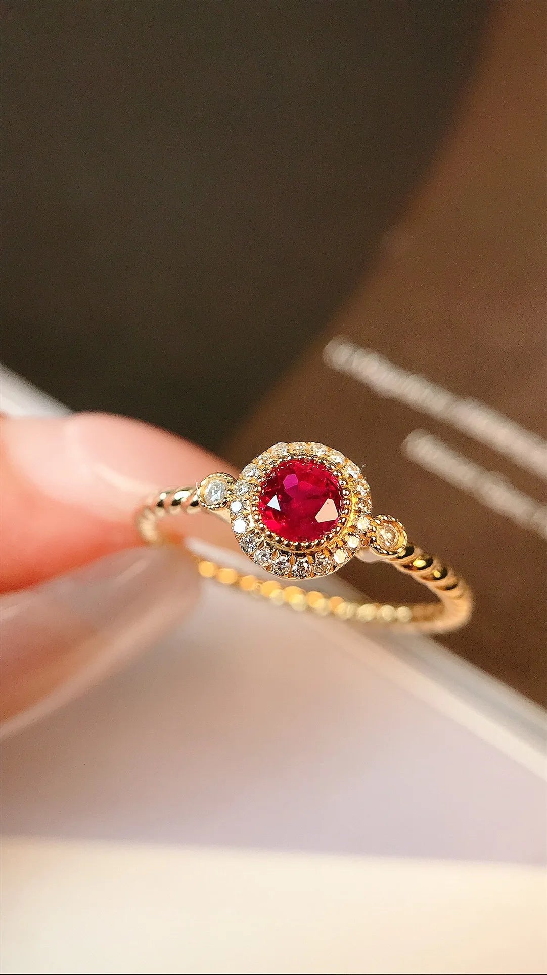 Ring 18K Gold 0.41ct Red Ruby Diamonds Female's Anniversary