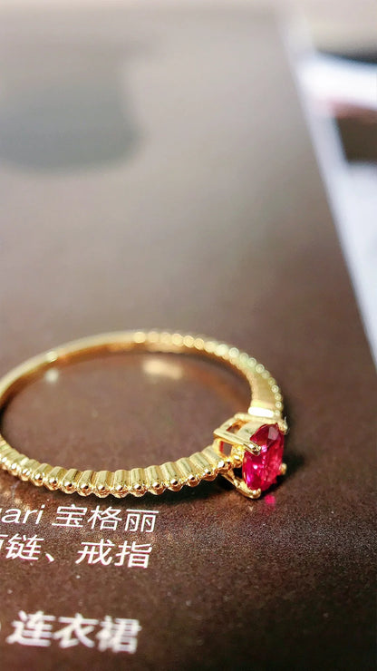 Ring 18K Gold 0.26ct Red Ruby Diamonds Female's Anniversary