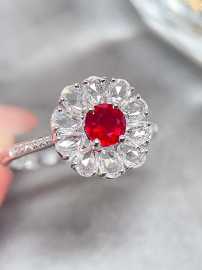 Ring 18K Gold 0.4ct Red Ruby Diamonds Anniversary Female's