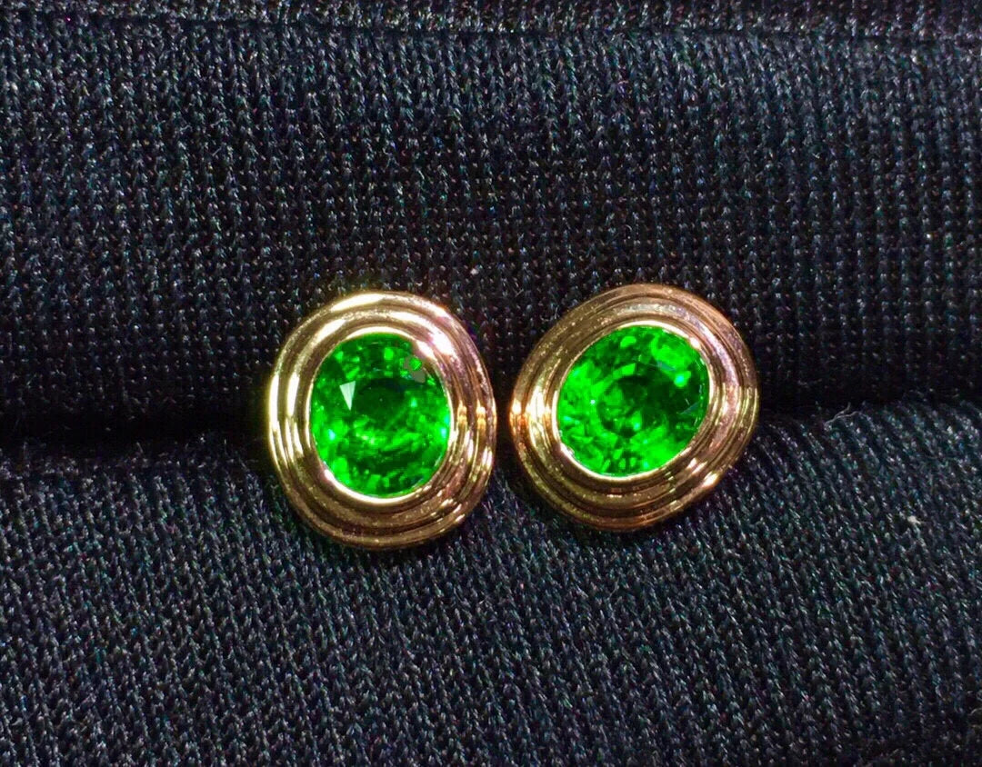 Earrings 18K Gold 1.78ct Tsavorite Diamonds Stud Female's Fine