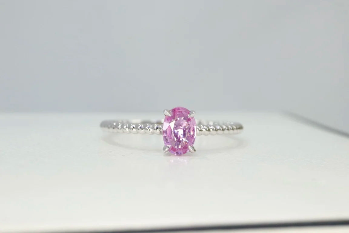 Ring 18K Gold 0.48ct Natural Pink Sapphire Padparadscha Gemstones for Women