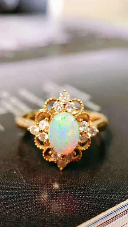 Ring 18K Gold 0.41ct White Opal Gemstones Fine Female