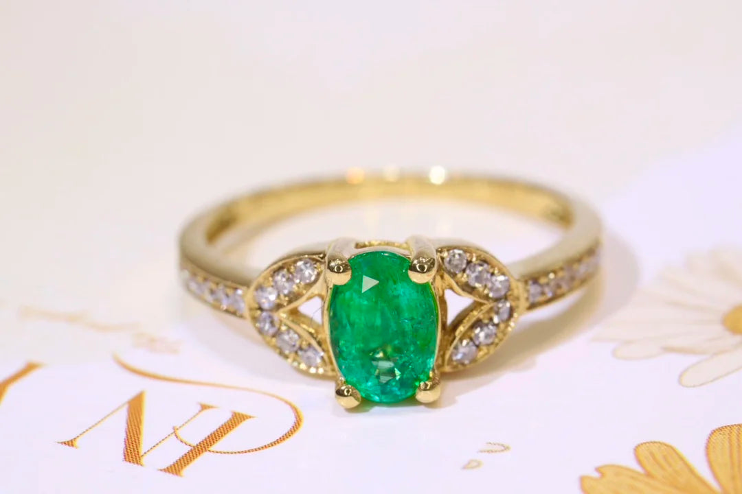 Ring 18K Gold 0.438ct Green Emerald Gemstones Male's